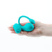Teal Inya Venus remote-controlled silicone vibrator held in hand, showing compact size and smooth texture.
