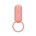 Compact pink silicone vibration ring with a smooth capsule design and a circular loop for easy handling.