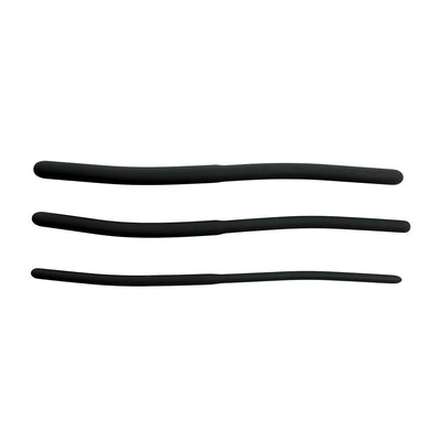 Set of three black silicone urethral sounds in graduated sizes with smooth, flexible design for comfortable training.