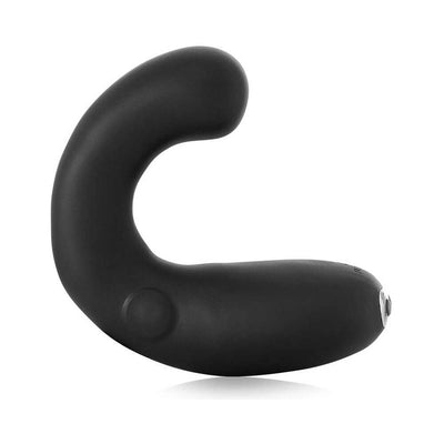 Black curved dual stimulator with smooth silicone finish and ergonomic design for customizable comfort.