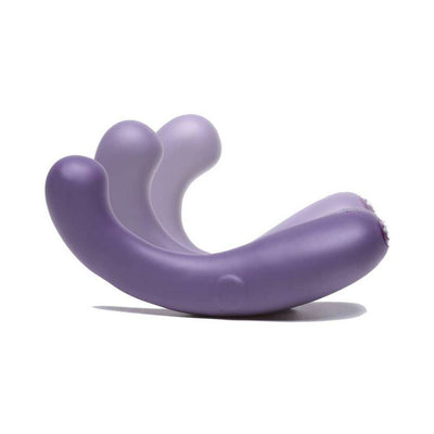Adjustable purple silicone dual stimulator with curved design for personalized G-spot and clitoral pleasure.