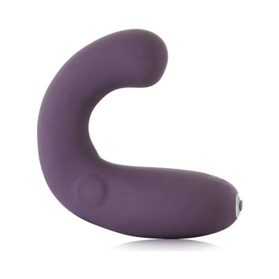 Purple curved dual stimulator with smooth silicone finish and ergonomic design for customizable comfort.