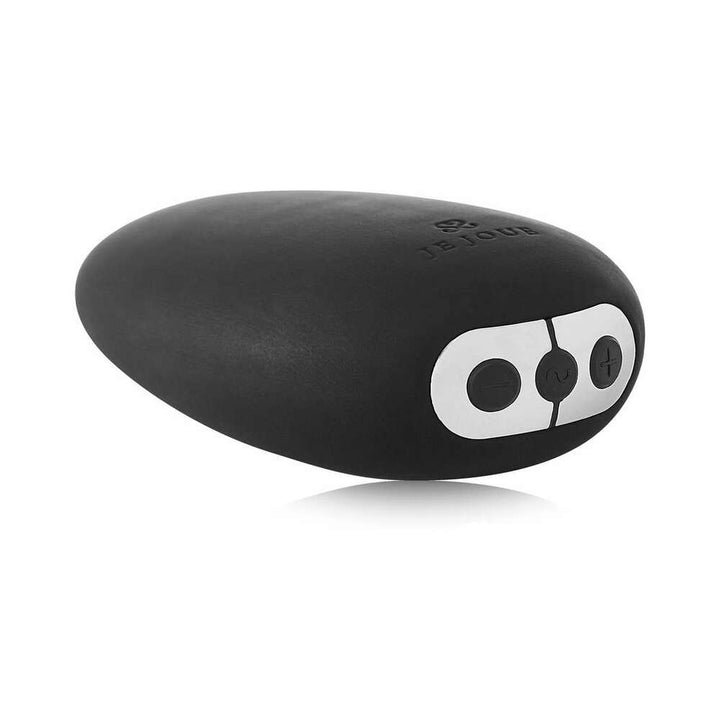 Compact black Je Joue Mimi clitoral vibrator with ergonomic shape and control buttons on one end.