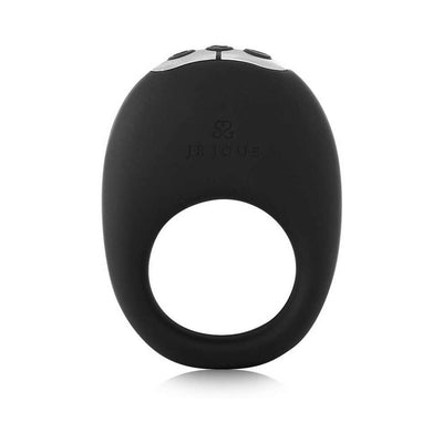 Black Je Joue Mio flexible silicone vibrating cock ring with control buttons on top and branded logo on front.