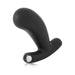 Black silicone curved anal plug with flat base and silver accent, designed for app-controlled dual-motor vibration.