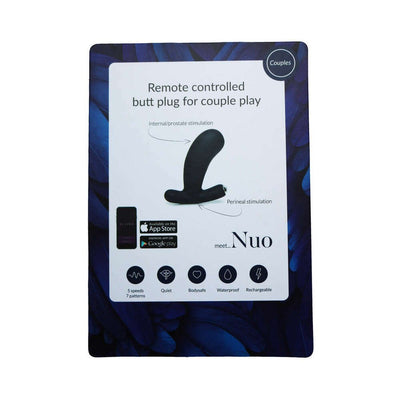 Packaging card showing Je Joue Nuo V.2 black remote-controlled anal plug with app control, highlighting stimulation points and features.