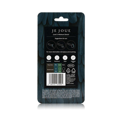 Packaging back of Je Joue Silicone Ring Minimum Stretch Blue with usage suggestions and product details.