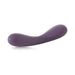 Smooth purple silicone G-spot vibrator with curved ergonomic design and rounded tip on white background.