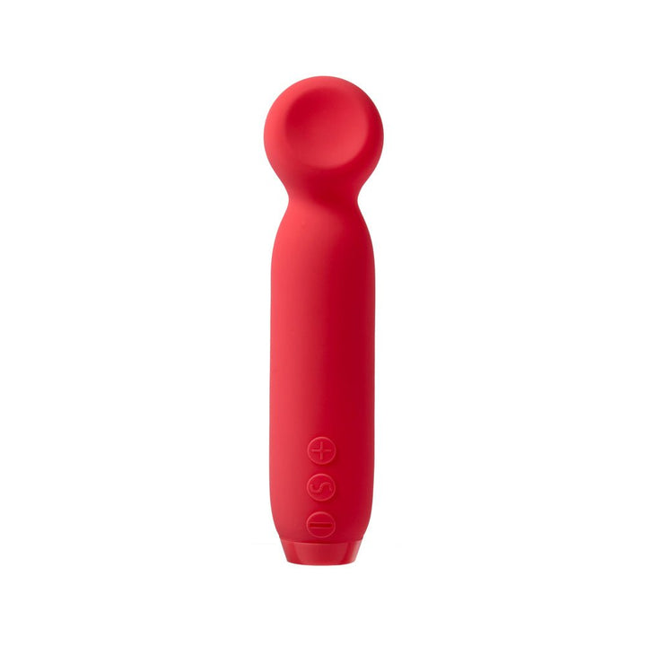 Compact rechargeable silicone wand tip bullet vibrator in vibrant watermelon pink with three control buttons.
