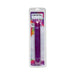 Purple Crystal Jellies Jr Double Dong 12-inch flexible toy in clear retail packaging with colorful geometric background.
