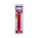 Red Crystal Jellies Jr Double Dong 12-inch flexible toy in clear packaging with colorful geometric background.
