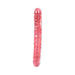 Pink translucent double-ended flexible toy with veined texture on a white background