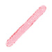 Pink translucent flexible double-ended textured adult toy with realistic details.