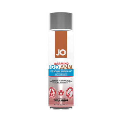 Bottle of Jo Anal H2O Warming water-based personal lubricant with warming formula, 4 oz size.