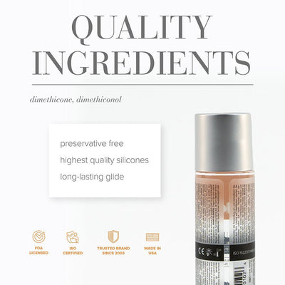 Jo Anal Premium Silicone Lubricant bottle highlighting quality ingredients and certifications on a white background