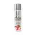 Bottle of JO Aromatix Strawberry scented massage oil with silver cap and strawberry graphics on label.
