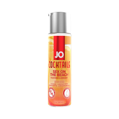 Bottle of Jo Cocktails 2 oz water-based flavored lubricant in Sex on the Beach scent with silver pump cap.