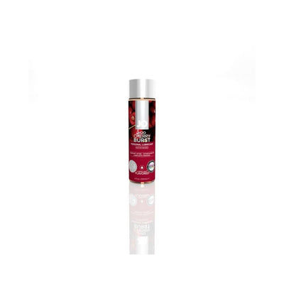 Jo H2O Cherry Burst flavored water-based personal lubricant in a 4 oz bottle with reflective surface.