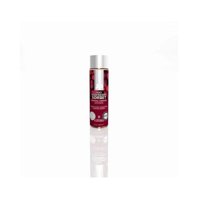 Bottle of Jo H2O Raspberry Sorbet flavored water-based personal lubricant with white cap on white background