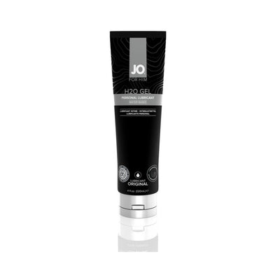 Tube of Jo H2o Gel Original water-based personal lubricant for men with black and silver packaging.