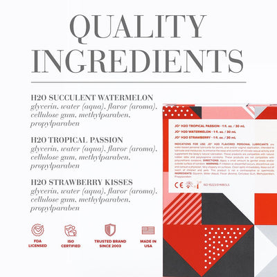 Close-up of Jo Limited Edition Tri-me Triple Pack packaging showing quality ingredients and product certifications.