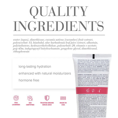 Back view of JO Renew Vaginal Moisturizer 4oz tube highlighting quality ingredients and product benefits.