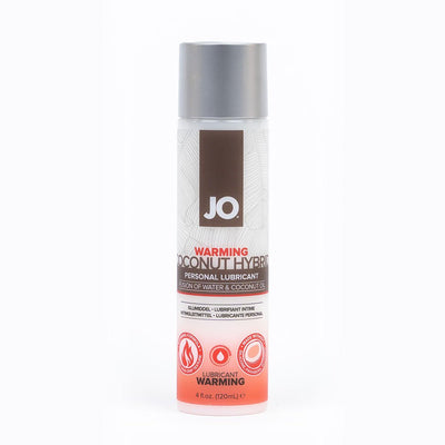 Bottle of Jo Silicone Free Hybrid Coconut Warming Personal Lubricant with water and coconut oil fusion, 4 fl oz.