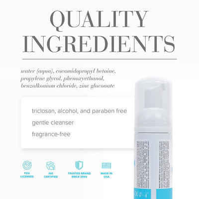 Partial view of Jo Toy Cleaner 7oz bottle with ingredient list and product certifications on white background.