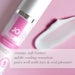 Bottle of JO Vaginal Tightening Serum with creamy white product swatch on pink background and text highlighting its soft texture and cooling sensation.