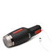 Black and red Jock 15x sucking and vibrating masturbator with USB charging cable attached on white background.