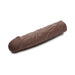 Dark brown flexible penis extension sleeve with lifelike texture and hollow design for added length and girth.