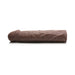 Dark brown extra long penis extension sleeve with lifelike texture and hollow design shown on white background.