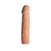 Medium-sized flesh-toned penis extension sleeve with realistic texture and detailed veining on a white background.