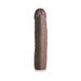 Medium-sized dark brown penis extension sleeve with lifelike texture and hollow design on white background.
