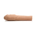 Light-colored extra thick penis extension sleeve with realistic texture and hollow design for enhanced fit and comfort.