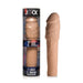 Light skin tone 2-inch thick penis extension sleeve with realistic texture, shown inside and outside clear packaging.
