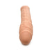 Medium-sized flesh-toned penis extension sleeve with realistic texture and smooth rounded tip.