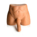 Medium tan male torso masturbator with posable 7-inch thrusting dildo on white background.