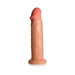 Realistic light skin tone silicone dildo with suction base, 8.5 inches long, detailed texture and lifelike design.