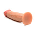 Realistic light silicone dildo with suction cup base, detailed texture, and lifelike skin tone.