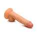 Realistic 7-inch flesh-toned dildo with suction cup base and attached balls, made from flexible PVC material.