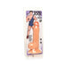 7-inch realistic flesh-colored dildo with balls in clear retail packaging featuring cartoon wrestler illustration.