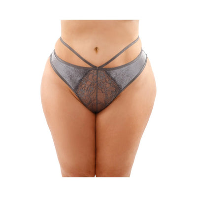 Kalina Velvet Strappy Cut-Out Thong With Keyhole Back Gray