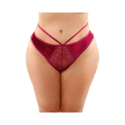 Kalina Velvet Strappy Cut-out Thong With Keyhole Back Magenta