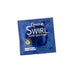 Blue Kimono Swirl condom packet featuring double spiral shape design and quality seal