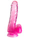 Translucent pink 6-inch dildo with detailed shaft and suction cup base.