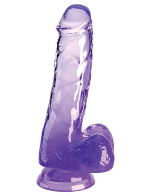 Translucent purple 6-inch dildo with detailed veins, defined head, balls, and suction cup base.