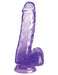 Translucent purple 6-inch dildo with detailed veins, defined head, balls, and suction cup base.
