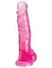 Clear pink 8-inch realistic textured adult toy with suction base and detailed design.