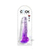 Clear purple 8-inch realistic adult toy with textured details and suction base in retail packaging.